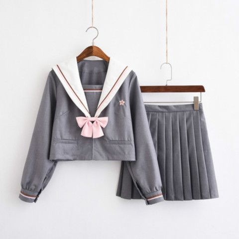 Japanese Jk Uniforms College Middle School Uniform for Girls Sailor Suit Students School Costumes Gray 2 Pcs Set Skirt ► Photo 1/6