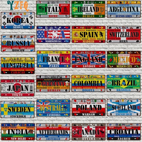 【YZFQ 】30X15CM Mexico Spain National Flag Metal Sign Colombia USA License Plate  For Wall Home  Restaurant Craft Decor DC-1512A ► Photo 1/6