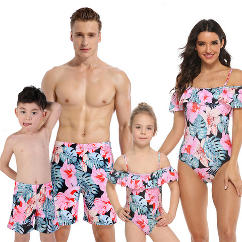 Buy Online Beach Family Matching Swimsuits Ruffled Mother Daughter Swimwear Mommy Dad And Me Clothes Outfits Look Father Son Swim Trunks Alitools