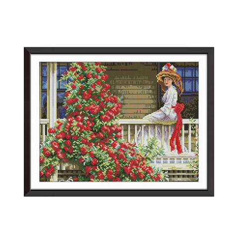 Joy Sunday Cross Stitch Embroidery Kits 14CT Print Canvas 11CT Counted Fabric The Woman on The Railing Cross Stitch Patterns DIY ► Photo 1/6