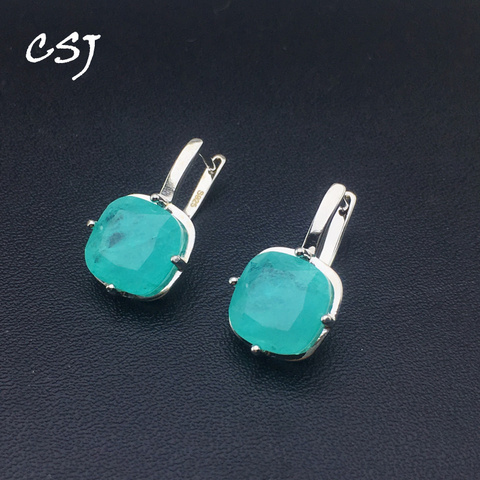 CSJ Elegant Paraiba Tourmaline Earrings Solid 925 Sterling Silver Gemstone for Women Fine Jewelry Party Wedding Gift Free Ship ► Photo 1/6