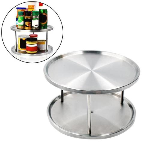 Metal 360 Degree Rotating 2 Tier Spices Fruit Tray Turning Table Cake Rack Hold Organizer Home Kitchen Storage Rack Stand Basket ► Photo 1/6