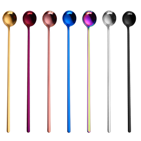 Rainbow Color Coffee Tea Stir Spoon Long Handle Ice Cream Dessert Spoons Eco-Friendly Stainless Steel Tableware Kitchen Supplies ► Photo 1/6