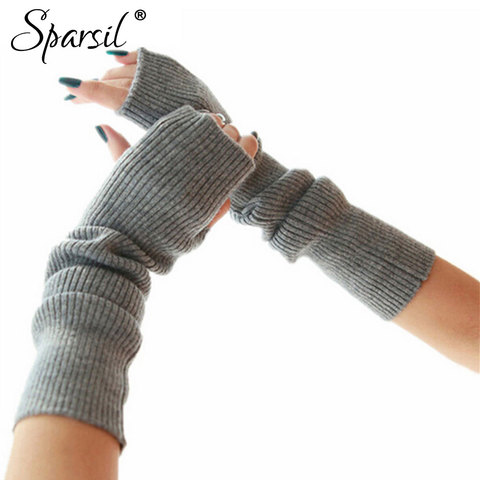 Sparsil Women's Winter&Autumn Christmas Cashmere Blend Knitted Long Gloves Solid Color Fashion Warm For Lady Elbow Mittens ► Photo 1/6