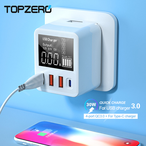 4 Ports 30W 40W USB PD3.0 Fast Charger QC3.0 Quick Charge LED Display Mobile Travel Charger Adapter For iPhone 11 Android Huawei ► Photo 1/6