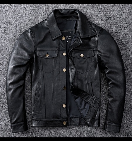 Free shipping.Genuine Leather jacket.classic casual slim cowhide coat.plus size mens quality leather clothing.fashion.wholesales ► Photo 1/6