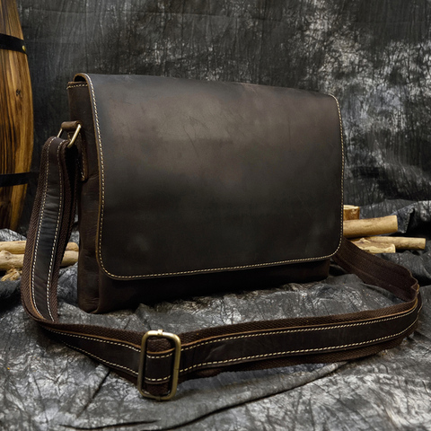 Men's genuine leather messenger bag A4 vintage Crazy horse leather shoulder Bag cowhide magnetic flap Laptop crossbody bag ► Photo 1/6