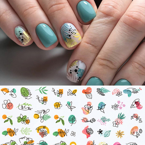 3D Nail Stickers Colorful Flowers Leaves Tropical Beach Nail Art