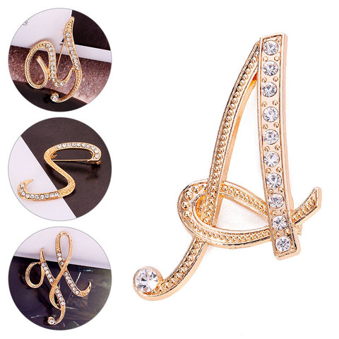 Women Men A-Z Letter Brooch Rhinestones Crystal Silver Color English Alphabet Metal Pins Cute Jewelry Accessories Christmas Gift ► Photo 1/6