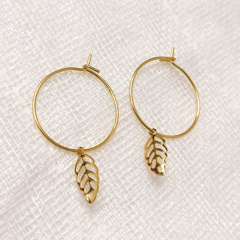 Many Style 316 Stainless Steel Hoop Earrings With Leaves Charms Cheap Jewelry  Anti-Allergy ► Photo 1/3