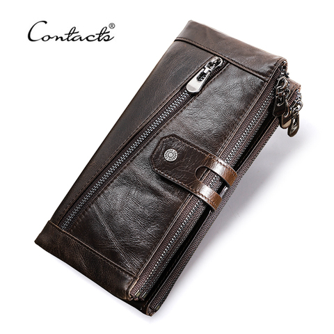 CONTACT'S Long Wallet Men Genuine Leather Clutch Wallets Rfid Money Bag with Phone Pocket Quality Card Holder Male Coin Purses ► Photo 1/6