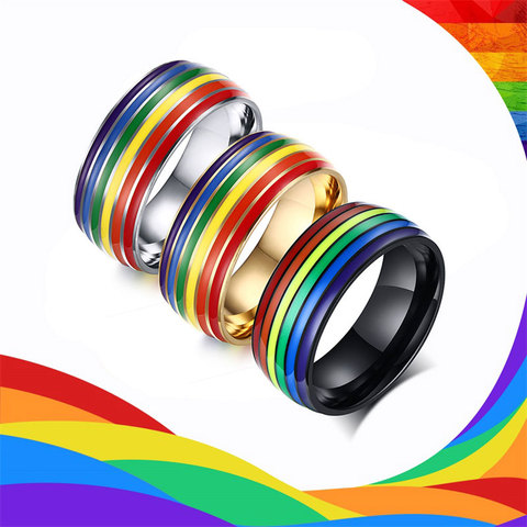 2022 Rainbow Pride Ring Women Men Gay Lesbian LGBT Stainless Steel Friendship Jewelry Dropship ► Photo 1/6