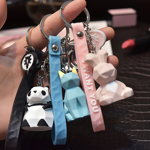 New Fashion Stereo Cute Dinosaur Keychain Key ring Panda Koala Fox Multiple Animal Keychain Cartoon Mobile Phone Bag Fun Pendant ► Photo 1/1