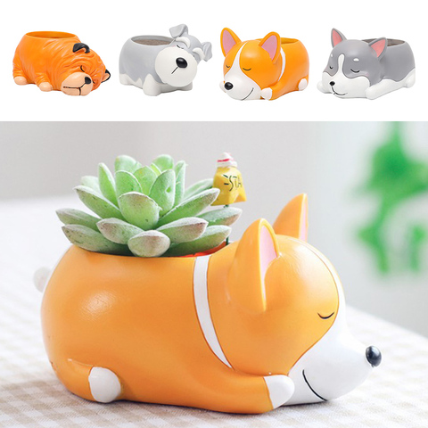 Resin Cartoon Dog Succulent Cactus Planter Pot, Decorative Garden Flower Holder Bowl for Home Office, Pick ► Photo 1/6