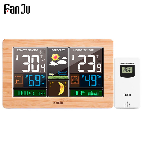 FanJu FJ3378 Digital Alarm Clock Wall Weather Station Indoor Outdoor Temperature Humidity Barometric Forecast Electronic Wat ► Photo 1/6