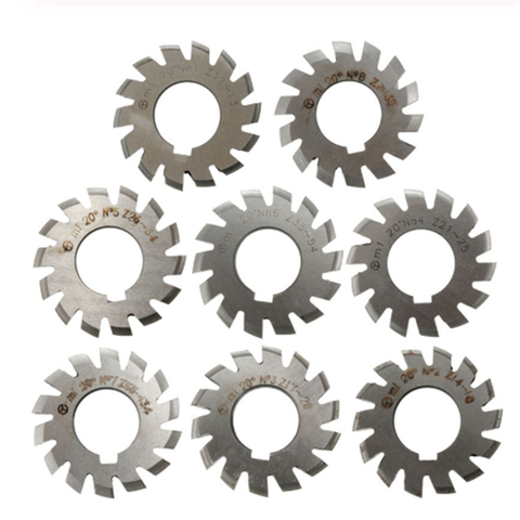 8PCS NO.1-NO.8 M0.4 M0.5 M0.6 M0.7 M0.8 M1 M1.25 M1.5 M2 M3 M4 Modulus PA20 Degrees HSS Gear Milling cutter Gear cutting tools ► Photo 1/5