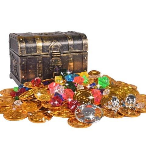 50 Pcs Plastic Bitcoin Gold Treasure Coins Captain Pirate Party Pirate Treasure Chest Child Treasure Chest Coin Toy Play Money ► Photo 1/1