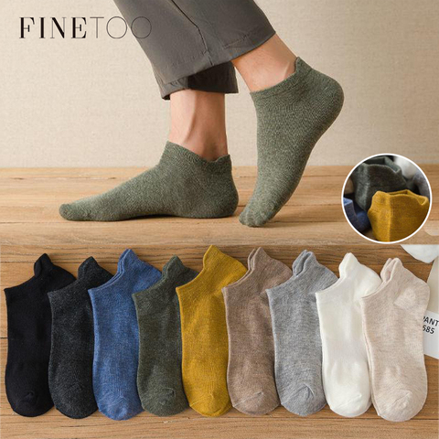 FINETOO 10pieces=5pair/lot Summer Cotton Man Short Ankle Socks Fashion Breathable Man Boat Socks Comfortable Casual Socks 38-44 ► Photo 1/6