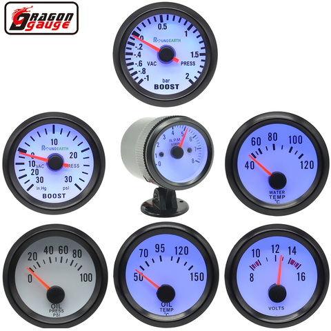 Dragon 52mm Auto Car Modification Pointer RPM Boost Water Oil Temperature Meter Pressure Voltage Gauge  Blue Backlight ► Photo 1/6