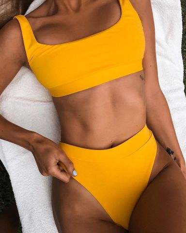 2022 High Waist Bathing Suits Push Up Sexy Yellow Swimsuit Women Sport Crop Bikini Sets Woman Beach Swimwear Brazilian Clothes ► Photo 1/6