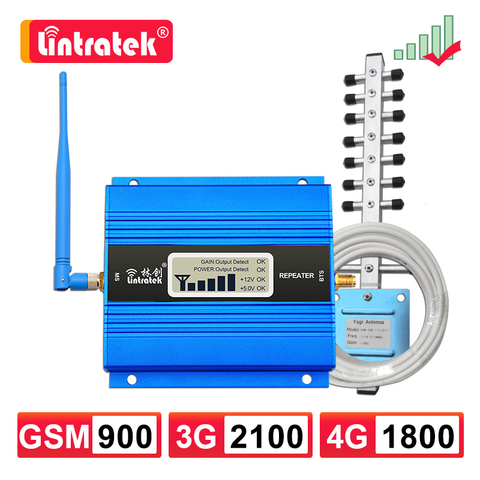 Lintratek Cell Mobile Phone GSM 900 Repeater 4G LTE 1800 3G UMTS 2100 Signal Booster 1800mhz Amplifier + Yagi Antenna + 10m Kit ► Photo 1/6