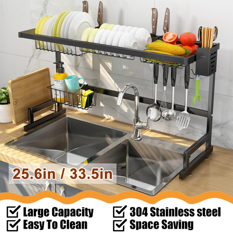 65/85cm Dish Drying Rack Over the Sink Kitchen Supplies Storage Shelf  Counter-top Space Saver Stand Tableware Drainer Organizer