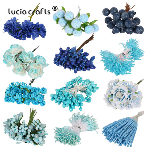 6/10/12/50/70/90pcs Mix Blue Flower Cherry Stamen Berries Bundle DIY Christmas Wedding Cake Gift Box Wreaths Decor C0302 ► Photo 1/6