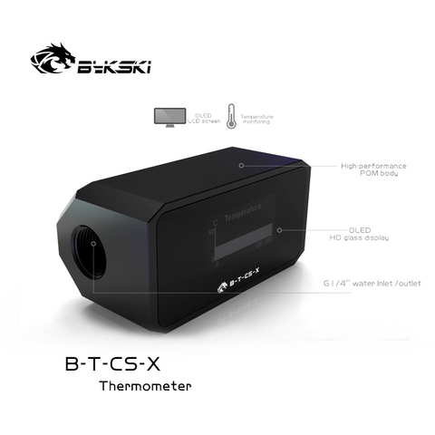 Bykski B-T-CS-X,Digital Thermometer Sensor Water Cooling System OLED Display Monitor PC Cooler Black POM ► Photo 1/6