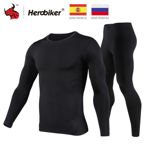 HEROBIKER Motorcycle Thermal Underwear Set Men's Motorcycle Skiing Winter Warm Base Layers Tight Long Johns Tops & Pants Set ► Photo 1/6