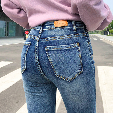 NEW Women Stretch High Waist Classic Retro  Jeans Lady Plus Size 38 40 Skinny Pants Push Up Leggings Mom Jeans Pencil Trousers ► Photo 1/6