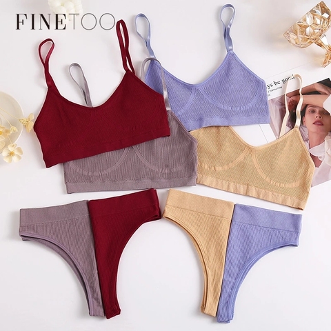 FINETOO Seamless Women Top Panties Set Cotton Tops Low Waist G