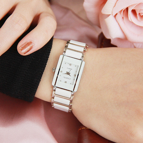 Luxury Brand CHENXI Elegant Woman's Watch Rhinestone White Silver Simple Stylish Design Ceramics Bracelet Quartz Casual Watch ► Photo 1/6