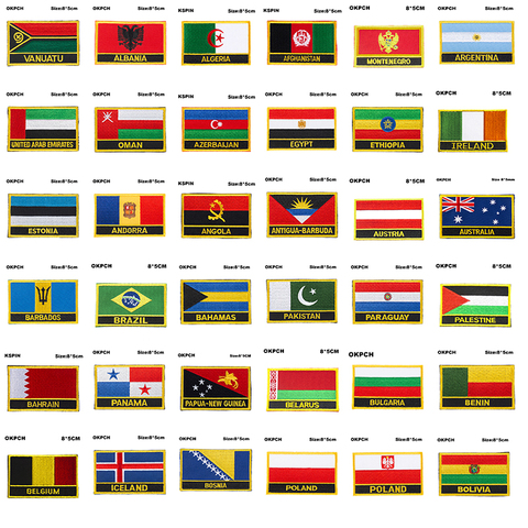 National Flag Badges Iron on Patch North Korea Poland Iceland Belgium Bulgaria Belarus Palestine Paraguay Pakistan Brazil Austri ► Photo 1/6