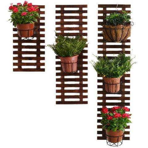 Anticorrosive wood grid wall flower stand balcony wall hanging green dill wall hanging plant stand solid wood hanging wall flowe ► Photo 1/6