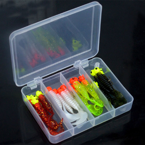 Fishing Soft Lure Kit Jig Head Hook Worm Bait 16 Pieces Set Artificial Lures Beginner ► Photo 1/4