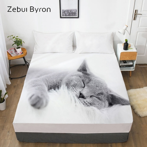 3D Fitted Sheet,Bed Sheet With Elastic Queen/King/Custom,Mattress Cover 180/150*200/160x200 Animal pet Lazy cat ► Photo 1/6