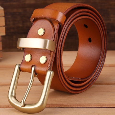 Camel vegetable tanned belt solid brass buckle high quality mens belts luxury full grain genuine leather jeans cowboy 140 130cm ► Photo 1/1
