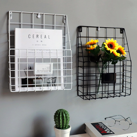 Wall-mounted Grid Hanging Rack Newspaper Magazine File Iron Storage Basket Office Home Suppies ► Photo 1/6