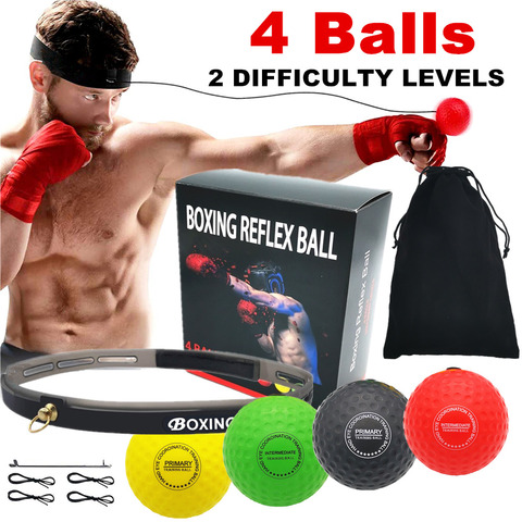 4 Boxing Reflex Ball Set 2 Difficulty Level with Silicone Headband for MMA Punching Speed Fight Skill Ball Reaction Agility ► Photo 1/6