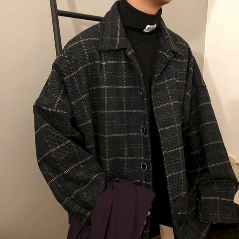 High street plaid jacket men's autumn and winter thickening Korean loose student Hong Kong style chic retro Temperament  jacket ► Photo 1/6