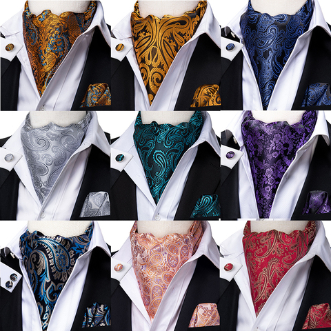 Hi-Tie Fashion Men's Cravat Set Luxury Floral Paisley Cravat Tie Men 100% Silk Red Blue Pink Ascot Pocket Square Cravat for Men ► Photo 1/6