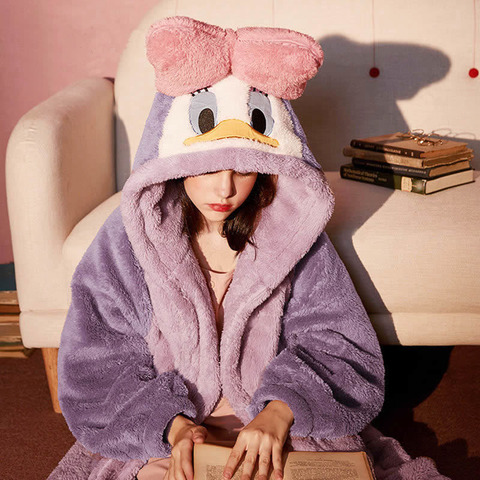 Shu Mianrong Donald Duck Nightgown Men and Women Couple Home Service Net Red Donald Duck Nightgown Duck Bathrobe Flannel ► Photo 1/6