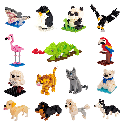 Kids Toy Mini Building Blocks Micro Bricks Eagle Moose Dog Cat Bird Animals 3D Model Bag Gifts Educational Toys For Children ► Photo 1/6