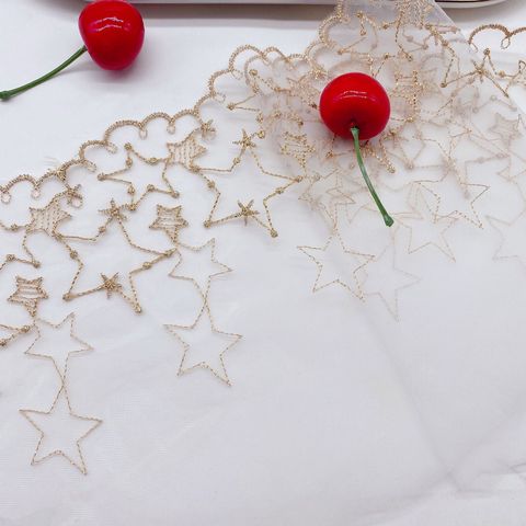 2Yards Star embroidery polyester lace gold thread soft Tulle clothing accessories lace trimming love Lolita skirt accessories ► Photo 1/6