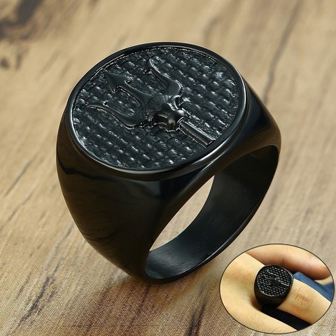 Vnox Mens Black Trident Signet Rings Stainless Steel Punk Hip-hop Anel Masculino Gifts for Him Bijoux ► Photo 1/6