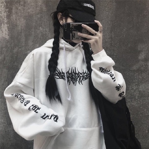 Streetwear top dark style hoodie letter print loose gothic women's long sleeve hooded sweatshirt ulzzang Harajuku hip hop hoodie ► Photo 1/6