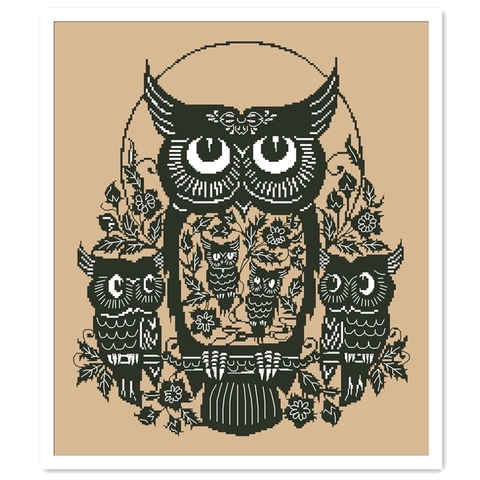 Lace owls cross stitch kit cartoon family design cotton silk thread 14ct 11ct linen flaxen canvas embroidery DIY needlework ► Photo 1/3