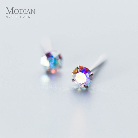 Modian Rainbow Colorful Cubic Zirconia Simple Stud Earrings Fashion Exquisite 925 Sterling silver Wedding Jewelry For Women ► Photo 1/5