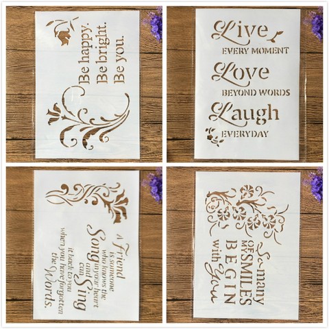 4Pcs/Set A4 29cm Love Song Happy Words DIY Layering Stencils Painting Scrapbook Coloring Embossing Album Decorative Template ► Photo 1/5