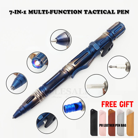 NEW 7-In-1 Outdoor EDC Multi-Function Self Defense Tactical Pen With Emergency Led Light Whistle Glass Breaker Outdoor Survival ► Photo 1/6